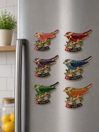 Magnet Taşlı Kuş Figürlü Türkiye Buzdolabı Süsü – Metal Dekoratif Hediyelik Magnet 7x5 cm