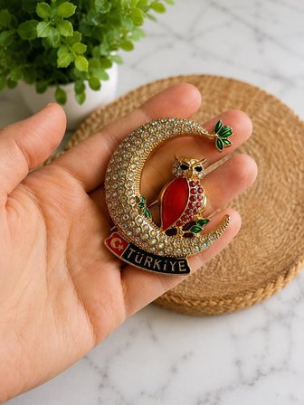 Magnet Ay ve Baykuş Figürlü Metal Buzdolabı Magneti – Taşlı Dekoratif Türkiye Hatıra Süsü
