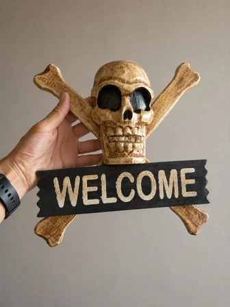 Ahşap Korsan Kuru Kafa Welcome Duvar Süsü Dekoratif Kapı ve Duvar Askısı