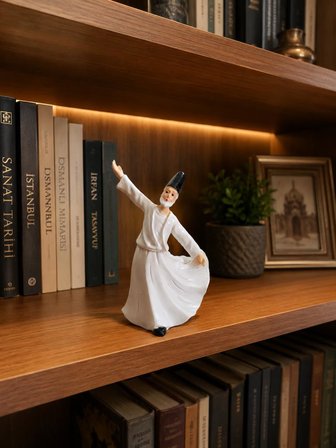 Dekoratif Semazen Figürü Beyaz Renk – El Yapımı Görünümlü Şık Ev ve Ofis Dekorasyonu – Hediyelik Semazen Biblo
