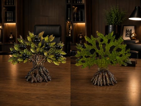 Dekoratif Zeytin Ağacı Biblo 21x26 cm Reçine El Yapımı Siyah Zeytinli Konsol Vitrin Ofis Masa Üstü Ev Dekoru 