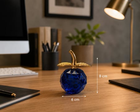 Kristal Cam Elma Biblo Orta Boy Gold Detaylı Modern Dekoratif Masa Üstü Süsü 8 x 6   