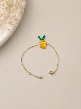 Miyuki Boncuklu Ananas Figürlü Kadın Bileklik Gold Zincirli El Yapımı Yazlık Takı