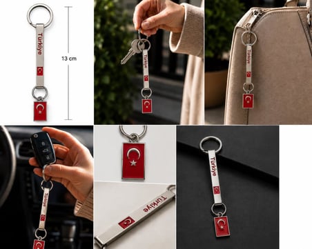 Türkiye Yazılı Metal Anahtarlık Türk Bayraklı Şık Araba Çanta Anahtar Aksesuarı 13 CM