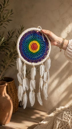 LED Işıklı Dream Catcher Düş Kapanı El Yapımı Bohem Duvar Süsü Renkli Mandala Dekor 22 Cm