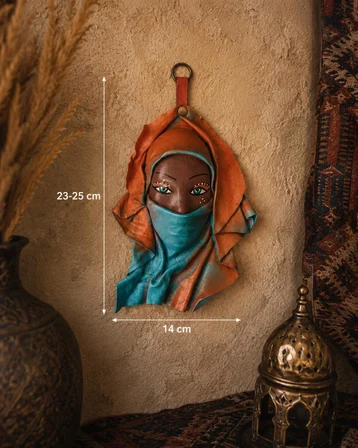 El Yapımı Deri Maske Duvar Süsü Bohem Ev Dekoru  