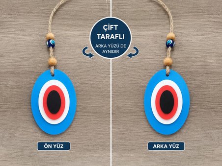 Plastik Çift Taraflı Nazar Boncuğu Duvar Süsü | Kapı Süsü | Araç Dikiz Aynası Süsü | Ev ve Ofis Dekoru