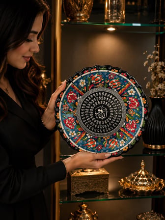 Esmaül Hüsna Allah'ın 99 İsmi Çini Tabak 25,5 cm Duvar ve Masa Üstü Dekoru Dekoratif İslami Ev Hediyelik  
