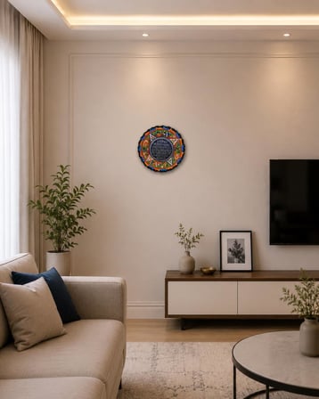 Ayetel Kürsi Desenli El Yapımı Çini Dekoratif Tabak 25,5 cm – Duvar ve Masa Üstü İslami Ev Dekoru