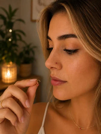 925 Ayar Gümüş Kırmızı Taşlı Burun Hızması Piercing Minimal L Şekilli Unisex Nose Stud