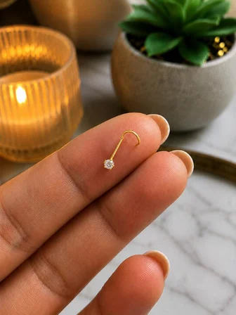 925 Ayar Gümüş Beyaz Taşlı Sarı Renk Burun Hızması Piercing Minimal L Şekilli Unisex Nose Stud