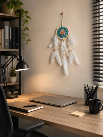Mini Düş Kapanı Bambu Dream Catcher Bohem Duvar Süsü 9 cm Çap 40 cm Uzunluk El Yapımı Dekor 