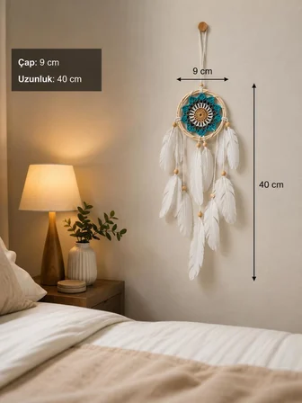 Mini Düş Kapanı Bambu Dream Catcher Bohem Duvar Süsü 9 cm Çap 40 cm Uzunluk El Yapımı Dekor 