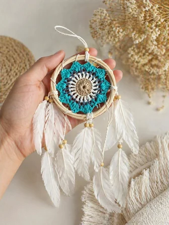 Mini Düş Kapanı Bambu Dream Catcher Bohem Duvar Süsü 9 cm Çap 40 cm Uzunluk El Yapımı Dekor 