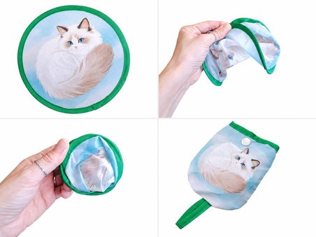 Kedi Desenli Katlanır Mini Yelpaze 20 cm | Taşınabilir Kumaş El Yelpazesi | Yazlık Serinletici Çantalı Yelpaze