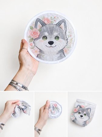 Katlanabilir Mini Kumaş Yelpaze 20 cm Kurt Desenli Çantalı El Yelpazesi Taşınabilir Yazlık Serinletici