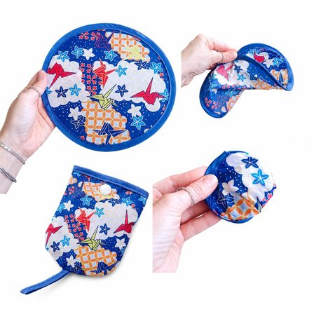 Katlanır Mini Çantalı Yelpaze Origami Desenli – Çap 20 cm Taşınabilir El Yelpazesi Yazlık Serinletici Cep Boy Katlanabilir Yelpaze