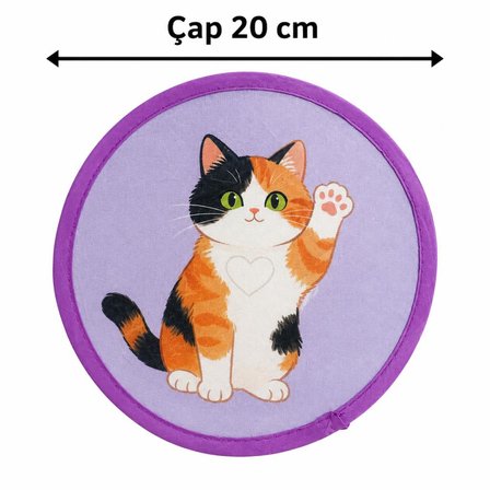 Katlanabilir Mini Çantalı Kedi Desenli Cep Yelpazesi – Taşınabilir Kumaş El Yelpazesi Mor