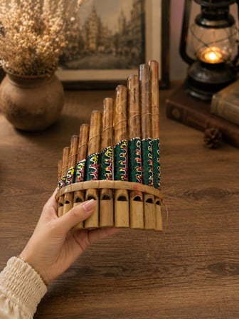 Pan Flüt El Yapımı Bambu Üflemeli Müzik Aleti 10'lu 24 x 13 cm Otantik Dekoratif Enstrüman