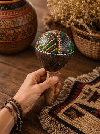 Marakas El Yapımı Hindistan Cevizi Ritim Çalgısı Ahşap Perküsyon Müzik Aleti