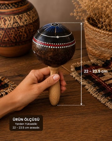 Marakas El Yapımı Hindistan Cevizi Ritim Çalgısı Ahşap Perküsyon Müzik Aleti
