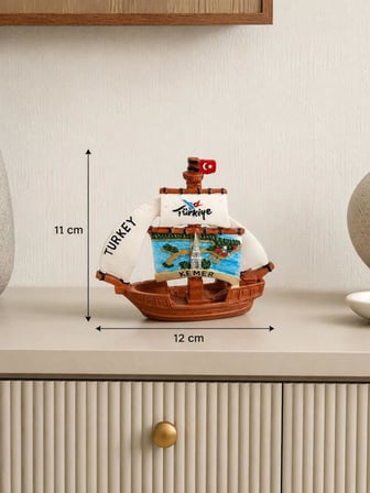 Yelkenli Gemi Biblosu Türkiye Hediyelik Dekoratif Masa Üstü Süsü Turistik Hatıra 11x12 Cm 