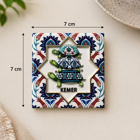 Magnet Kemer Kaplumbağa Desenli Dekoratif Buzdolabı Magneti 7x7 cm