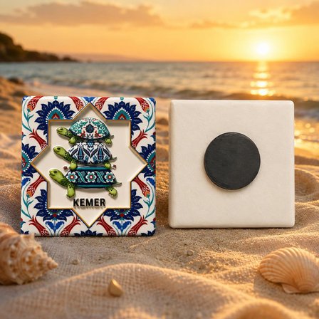 Magnet Kemer Kaplumbağa Desenli Dekoratif Buzdolabı Magneti 7x7 cm