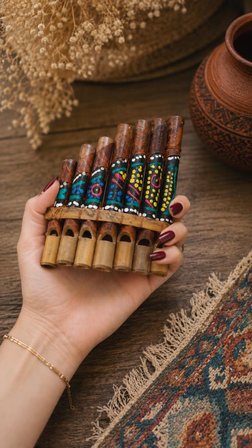Pan Flüt Bambu El Yapımı Otantik Müzik Aleti Dekoratif Üflemeli Çalgı