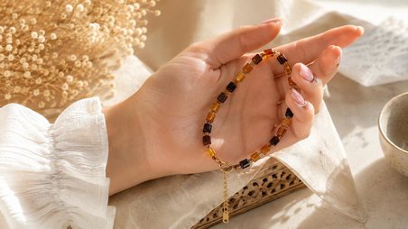 Kehribar Bileklik Hematit Ara Boncuklu Çelik Uzatma Zincirli Doğal Taş Bileklik
