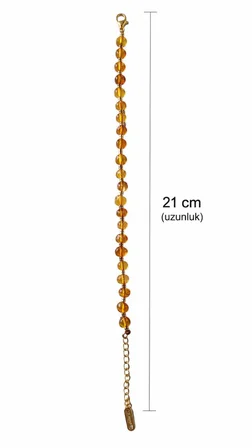 Kehribar Bileklik Sarı Uzatma Zincirli Ara Hematit Taşlı Kadın Erkek Doğal Taş Bileklik
