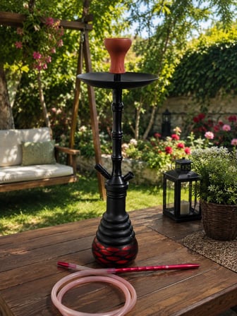 Nargile 70 cm Siyah Kırmızı Büyük Boy Nargile Takımı Cam Şişe Uzun Gövde 
