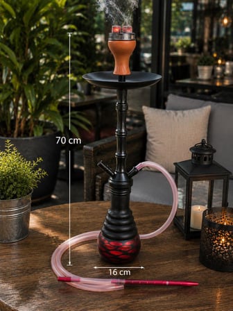 Nargile 70 cm Siyah Kırmızı Büyük Boy Nargile Takımı Cam Şişe Uzun Gövde 