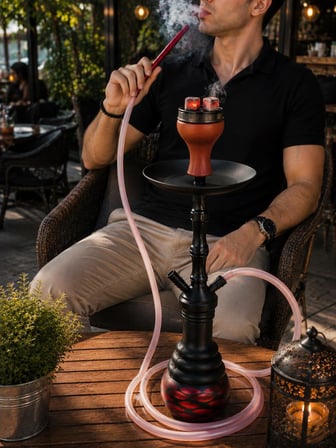 Nargile 70 cm Siyah Kırmızı Büyük Boy Nargile Takımı Cam Şişe Uzun Gövde 
