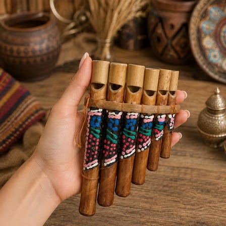 Bambu Pan Flüt 6’lı 15x8 cm Otantik Dekoratif Duvar Süsü El Yapımı Müzik Aleti 
