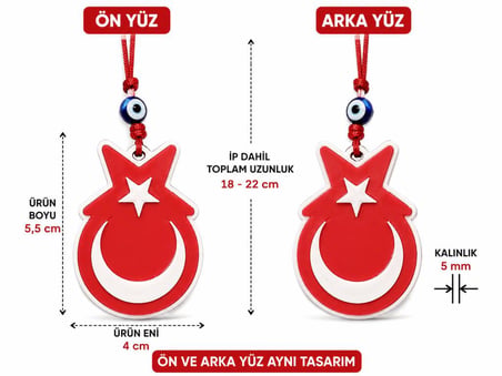 Araba Dikiz Ayna Süsü Türk Bayrağı Çift Taraflı Cam Nazar Boncuklu Kapı Süsü Ev Dekorasyonu