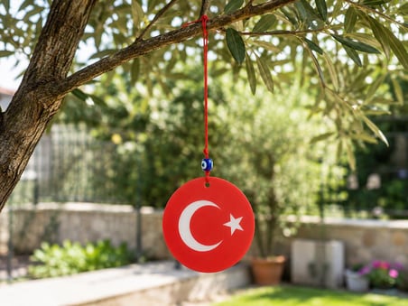 Araba Dikiz Ayna Süsü Türk Bayraklı Çift Taraflı Cam Nazar Boncuklu 25 cm 