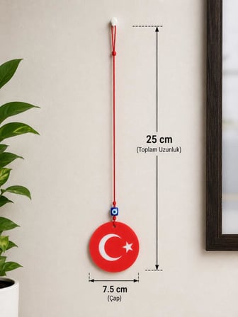 Araba Dikiz Ayna Süsü Türk Bayraklı Çift Taraflı Cam Nazar Boncuklu 25 cm 