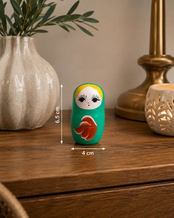 Matruşka Biblo Mini Takı Kutusu Ahşap Dekoratif Takı Saklama 6.5 cm  