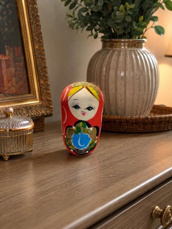 Matruşka El Boyaması Orta Boy Dekoratif Biblo Takı Saklama Kutusu 9.5 cm  