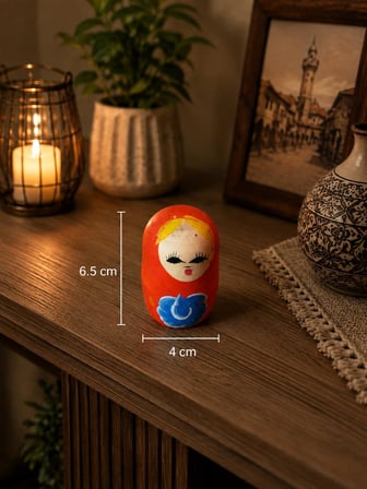 Biblo Matruşka Mini Ahşap Takı Kutusu El Boyaması Dekoratif Yüzük Saklama Kutusu 6,5 cm