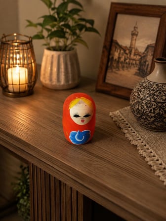 Biblo Matruşka Mini Ahşap Takı Kutusu El Boyaması Dekoratif Yüzük Saklama Kutusu 6,5 cm