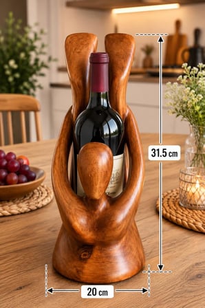 Şaraplık Ahşap Dekoratif Şişe Standı El Yapımı İnsan Figürlü 31,5 x 20 cm
