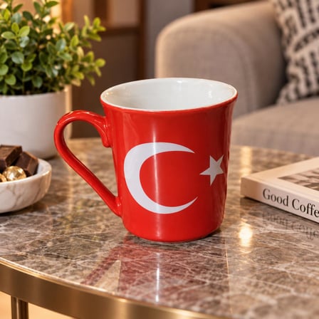 Kupa Bardak 240 ML Porselen Türk Bayraklı Kahve Çay Kupası
