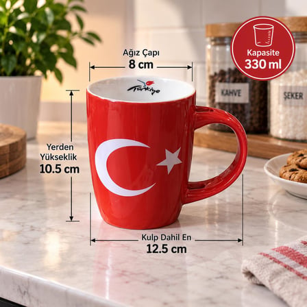 Kupa Bardak Türk Bayraklı 330 ml Türkiye Temalı Kahve Çay Kupası 