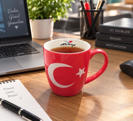 Kupa Bardak Porselen 200 ml Türk Bayrağı Desenli Çay Kahve Kupası 