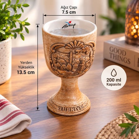 Kadeh 200 ml Seramik Türkiye Temalı Ayaklı Dekoratif Bardak 