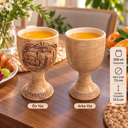 Kadeh 200 ml Seramik Türkiye Temalı Ayaklı Dekoratif Bardak 