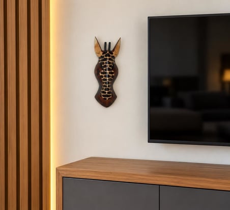 Ahşap Maske 31 cm Zürafa Dekoratif Etnik Duvar Süsü  