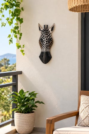 Ahşap Maske 31 cm Zürafa Dekoratif Etnik Duvar Süsü  